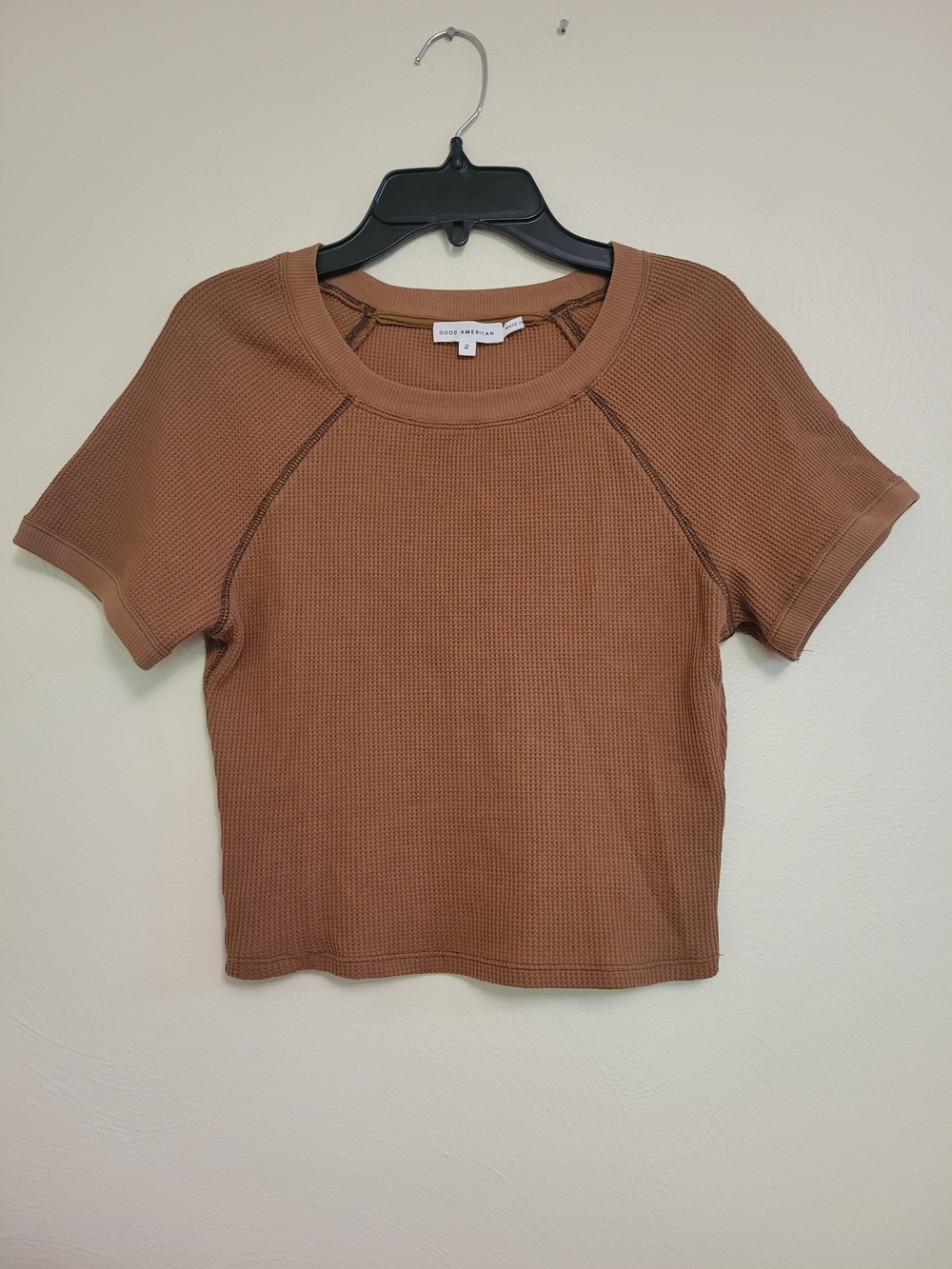 Good American Brown Waffle-Knit Crop Top Size 2